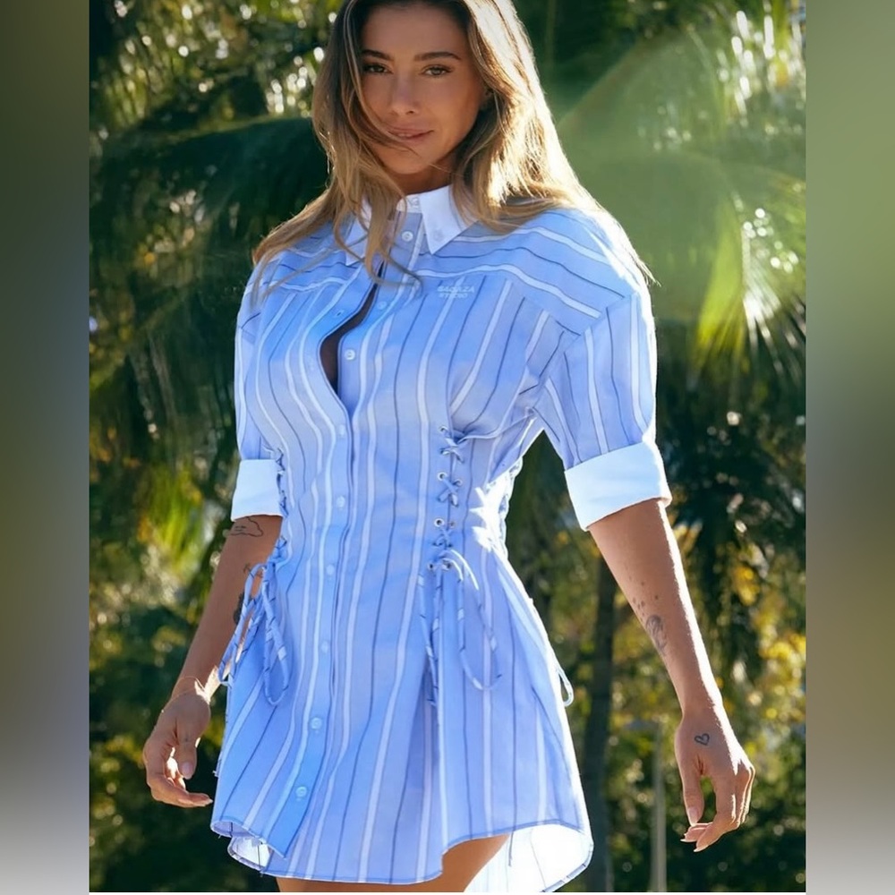 Elegant Striped Blue Mini Dress